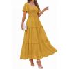 imagePRETTYGARDEN Summer Dresses for Women 2026 Boho Maxi Smocked Spring Wedding Guest Square Neck Short Sleeve Swiss Dot DressYellow