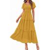 imagePRETTYGARDEN Summer Dresses for Women 2026 Boho Maxi Smocked Spring Wedding Guest Square Neck Short Sleeve Swiss Dot DressYellow