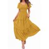 imagePRETTYGARDEN Summer Dresses for Women 2026 Boho Maxi Smocked Spring Wedding Guest Square Neck Short Sleeve Swiss Dot DressYellow