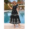 imagePRETTYGARDEN Summer Dresses for Women 2026 Floral Boho Maxi Spring Casual Short Sleeve V Neck Elastic Waist Dress PocketsBlack White Flower