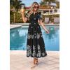 imagePRETTYGARDEN Summer Dresses for Women 2026 Floral Boho Maxi Spring Casual Short Sleeve V Neck Elastic Waist Dress PocketsBlack White Flower