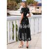 imagePRETTYGARDEN Summer Dresses for Women 2026 Floral Boho Maxi Spring Casual Short Sleeve V Neck Elastic Waist Dress PocketsBlack White Flower