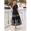 imagePRETTYGARDEN Summer Dresses for Women 2026 Floral Boho Maxi Spring Casual Short Sleeve V Neck Elastic Waist Dress PocketsBlack White Flower