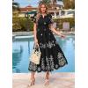 imagePRETTYGARDEN Summer Dresses for Women 2026 Floral Boho Maxi Spring Casual Short Sleeve V Neck Elastic Waist Dress PocketsBlack White Flower