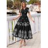 imagePRETTYGARDEN Summer Dresses for Women 2026 Floral Boho Maxi Spring Casual Short Sleeve V Neck Elastic Waist Dress PocketsBlack White Flower
