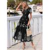 imagePRETTYGARDEN Summer Dresses for Women 2026 Floral Boho Maxi Spring Casual Short Sleeve V Neck Elastic Waist Dress PocketsBlack White Flower