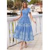 imagePRETTYGARDEN Summer Dresses for Women 2026 Floral Boho Maxi Spring Casual Short Sleeve V Neck Elastic Waist Dress PocketsLight Blue White Flower