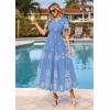 imagePRETTYGARDEN Summer Dresses for Women 2026 Floral Boho Maxi Spring Casual Short Sleeve V Neck Elastic Waist Dress PocketsLight Blue White Flower