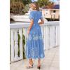 imagePRETTYGARDEN Summer Dresses for Women 2026 Floral Boho Maxi Spring Casual Short Sleeve V Neck Elastic Waist Dress PocketsLight Blue White Flower