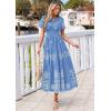 imagePRETTYGARDEN Summer Dresses for Women 2026 Floral Boho Maxi Spring Casual Short Sleeve V Neck Elastic Waist Dress PocketsLight Blue White Flower