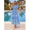 imagePRETTYGARDEN Summer Dresses for Women 2026 Floral Boho Maxi Spring Casual Short Sleeve V Neck Elastic Waist Dress PocketsLight Blue White Flower