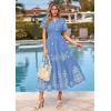 imagePRETTYGARDEN Summer Dresses for Women 2026 Floral Boho Maxi Spring Casual Short Sleeve V Neck Elastic Waist Dress PocketsLight Blue White Flower