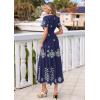 imagePRETTYGARDEN Summer Dresses for Women 2026 Floral Boho Maxi Spring Casual Short Sleeve V Neck Elastic Waist Dress PocketsNavy Blue White Flower