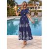 imagePRETTYGARDEN Summer Dresses for Women 2026 Floral Boho Maxi Spring Casual Short Sleeve V Neck Elastic Waist Dress PocketsNavy Blue White Flower