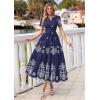 imagePRETTYGARDEN Summer Dresses for Women 2026 Floral Boho Maxi Spring Casual Short Sleeve V Neck Elastic Waist Dress PocketsNavy Blue White Flower