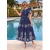 imagePRETTYGARDEN Summer Dresses for Women 2026 Floral Boho Maxi Spring Casual Short Sleeve V Neck Elastic Waist Dress PocketsNavy Blue White Flower