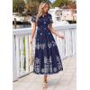 imagePRETTYGARDEN Summer Dresses for Women 2026 Floral Boho Maxi Spring Casual Short Sleeve V Neck Elastic Waist Dress PocketsNavy Blue White Flower