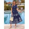 imagePRETTYGARDEN Summer Dresses for Women 2026 Floral Boho Maxi Spring Casual Short Sleeve V Neck Elastic Waist Dress PocketsNavy Blue White Flower