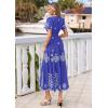 imagePRETTYGARDEN Summer Dresses for Women 2026 Floral Boho Maxi Spring Casual Short Sleeve V Neck Elastic Waist Dress PocketsRoyal Blue White Flower