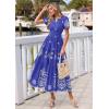 imagePRETTYGARDEN Summer Dresses for Women 2026 Floral Boho Maxi Spring Casual Short Sleeve V Neck Elastic Waist Dress PocketsRoyal Blue White Flower