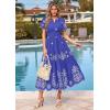 imagePRETTYGARDEN Summer Dresses for Women 2026 Floral Boho Maxi Spring Casual Short Sleeve V Neck Elastic Waist Dress PocketsRoyal Blue White Flower