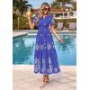 imagePRETTYGARDEN Summer Dresses for Women 2026 Floral Boho Maxi Spring Casual Short Sleeve V Neck Elastic Waist Dress PocketsRoyal Blue White Flower