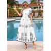 imagePRETTYGARDEN Summer Dresses for Women 2026 Floral Boho Maxi Spring Casual Short Sleeve V Neck Elastic Waist Dress PocketsWhite Black Flower