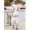 imagePRETTYGARDEN Summer Dresses for Women 2026 Floral Boho Maxi Spring Casual Short Sleeve V Neck Elastic Waist Dress PocketsWhite Black Flower