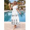 imagePRETTYGARDEN Summer Dresses for Women 2026 Floral Boho Maxi Spring Casual Short Sleeve V Neck Elastic Waist Dress PocketsWhite Black Flower