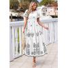 imagePRETTYGARDEN Summer Dresses for Women 2026 Floral Boho Maxi Spring Casual Short Sleeve V Neck Elastic Waist Dress PocketsWhite Black Flower
