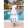 imagePRETTYGARDEN Summer Dresses for Women 2026 Floral Boho Maxi Spring Casual Short Sleeve V Neck Elastic Waist Dress PocketsWhite Blue Flower