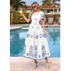 imagePRETTYGARDEN Summer Dresses for Women 2026 Floral Boho Maxi Spring Casual Short Sleeve V Neck Elastic Waist Dress PocketsWhite Blue Flower