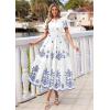 imagePRETTYGARDEN Summer Dresses for Women 2026 Floral Boho Maxi Spring Casual Short Sleeve V Neck Elastic Waist Dress PocketsWhite Blue Flower