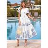 imagePRETTYGARDEN Summer Dresses for Women 2026 Floral Boho Maxi Spring Casual Short Sleeve V Neck Elastic Waist Dress PocketsWhite Blue Flower