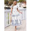 imagePRETTYGARDEN Summer Dresses for Women 2026 Floral Boho Maxi Spring Casual Short Sleeve V Neck Elastic Waist Dress PocketsWhite Blue Flower