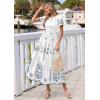 imagePRETTYGARDEN Summer Dresses for Women 2026 Floral Boho Maxi Spring Casual Short Sleeve V Neck Elastic Waist Dress PocketsWhite Blue Grey Flower