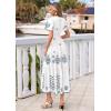 imagePRETTYGARDEN Summer Dresses for Women 2026 Floral Boho Maxi Spring Casual Short Sleeve V Neck Elastic Waist Dress PocketsWhite Blue Grey Flower