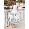 imagePRETTYGARDEN Summer Dresses for Women 2026 Floral Boho Maxi Spring Casual Short Sleeve V Neck Elastic Waist Dress PocketsWhite Blue Grey Flower