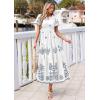 imagePRETTYGARDEN Summer Dresses for Women 2026 Floral Boho Maxi Spring Casual Short Sleeve V Neck Elastic Waist Dress PocketsWhite Blue Grey Flower