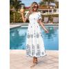 imagePRETTYGARDEN Summer Dresses for Women 2026 Floral Boho Maxi Spring Casual Short Sleeve V Neck Elastic Waist Dress PocketsWhite Blue Grey Flower