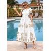 imagePRETTYGARDEN Summer Dresses for Women 2026 Floral Boho Maxi Spring Casual Short Sleeve V Neck Elastic Waist Dress PocketsWhite Khaki Flower
