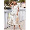 imagePRETTYGARDEN Summer Dresses for Women 2026 Floral Boho Maxi Spring Casual Short Sleeve V Neck Elastic Waist Dress PocketsWhite Khaki Flower