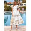 imagePRETTYGARDEN Summer Dresses for Women 2026 Floral Boho Maxi Spring Casual Short Sleeve V Neck Elastic Waist Dress PocketsWhite Khaki Flower