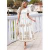 imagePRETTYGARDEN Summer Dresses for Women 2026 Floral Boho Maxi Spring Casual Short Sleeve V Neck Elastic Waist Dress PocketsWhite Khaki Flower