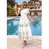 imagePRETTYGARDEN Summer Dresses for Women 2026 Floral Boho Maxi Spring Casual Short Sleeve V Neck Elastic Waist Dress PocketsWhite Khaki Flower