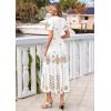 imagePRETTYGARDEN Summer Dresses for Women 2026 Floral Boho Maxi Spring Casual Short Sleeve V Neck Elastic Waist Dress PocketsWhite Khaki Flower