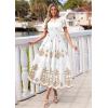 imagePRETTYGARDEN Summer Dresses for Women 2026 Floral Boho Maxi Spring Casual Short Sleeve V Neck Elastic Waist Dress PocketsWhite Khaki Flower
