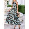 imagePRETTYGARDEN Summer Halter Dresses for Women 2026 Vacation Outfits Sleeveless Polka Dot Sundress Wedding Guest Maxi DressFloral Brown Blue