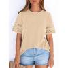 imagePRETTYGARDEN Summer Tops for Women 2026 Lace Short Sleeve TShirts Casual Blouses Spring Fashion Clothes Vacation OutfitsBeige