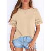imagePRETTYGARDEN Summer Tops for Women 2026 Lace Short Sleeve TShirts Casual Blouses Spring Fashion Clothes Vacation OutfitsBeige